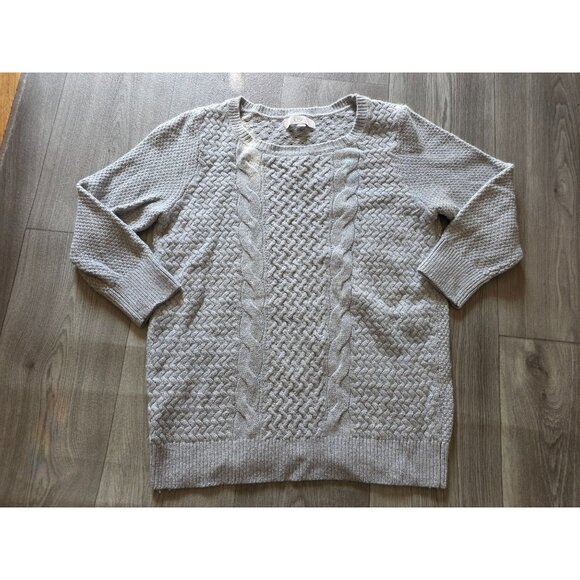 Loft Womens Cable Knit Sweater L Cotton & Wool Blend Gray - Picture 3 of 7